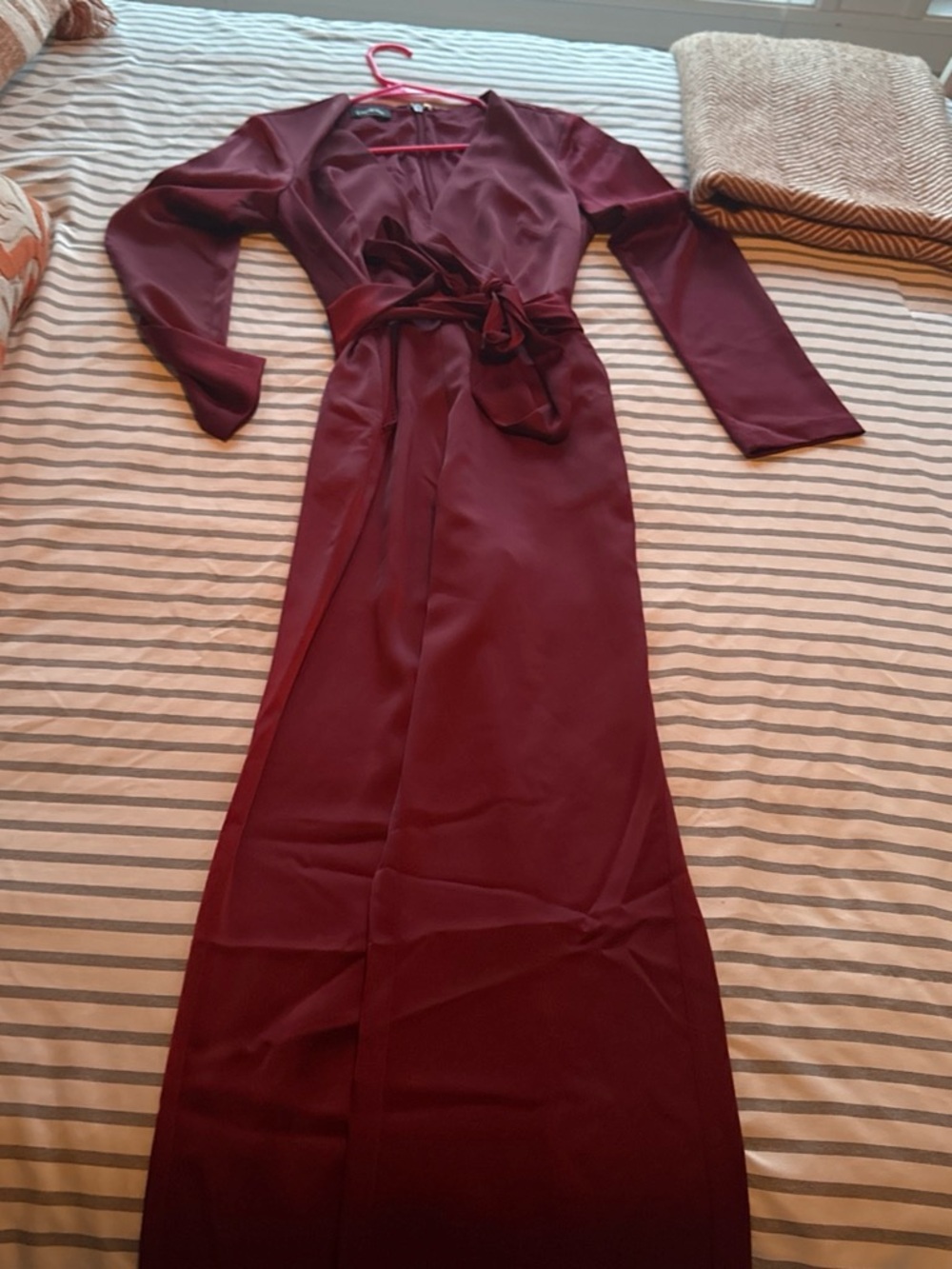 Women's Long Sleeve Wrap jumpsuit  in Burgundy